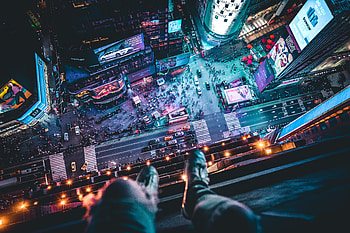 Time Square Aerial View Man Siting At Top , aerial, graphy HD wallpaper