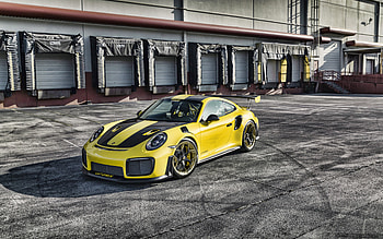 Porsche 911 GT2 RS MR, 2021, exterior, front view, race car, yellow-black GT2RS, German sports cars, Porsche HD wallpaper
