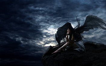 sad angel, wings, angel, girl, sky HD wallpaper