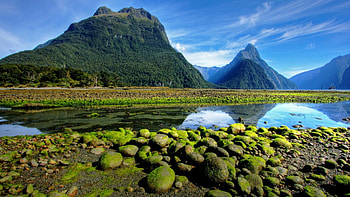 moss covered stones on the banks of a river, river, mountains, stones, moss HD wallpaper
