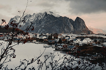 Landscape, Nature, Houses, Mountains, Lake HD wallpaper