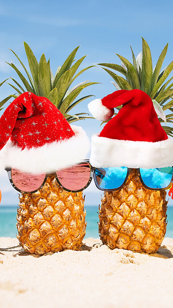 Christmas in the beach, playa, navidad, hat, gorrito, anana, piña HD phone wallpaper