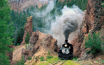 Grass, Mountains, Smoke, Miscellanea, Miscellaneous, Train HD wallpaper