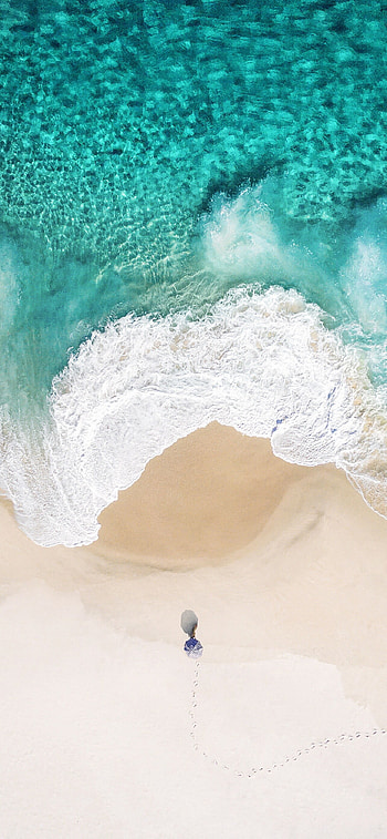 Aerial view beach, Ocean beauty, iOS 10 stock, Natural wonder HD phone wallpaper