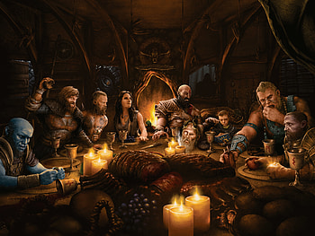 Dinner, warriors, video game, God of War, 2018 HD wallpaper