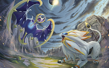 Lunala Solgaleo battle, Artwork manga, Pokemon Solgaleo, Monitor HD wallpaper