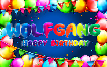 Happy Birtay Wolfgang, , colorful balloon frame, Wolfgang name, blue background, Wolfgang Happy Birtay, Wolfgang Birtay, popular german male names, Birtay concept, Wolfgang HD wallpaper