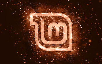 Linux Mint Mate brown logo, , brown neon lights, Linux, creative, blue abstract background, Linux Mint Mate logo, OS, Linux Mint Mate HD wallpaper