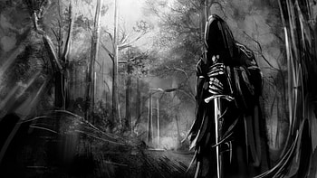 Dark Forest, Black And White, Sword, Scary HD wallpaper
