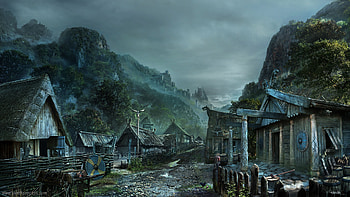 Fantasy village , Viking village, Breathtaking landscape, Magical setting HD wallpaper