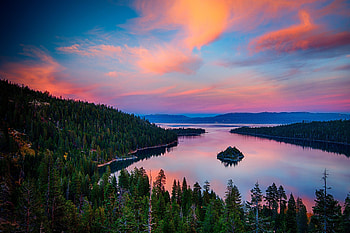 Emerald Bay, Tranquil waters, Majestic mountains, Scenic travel HD wallpaper