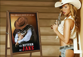 Let's go to the movies, poster, cowgirl, model, movie HD wallpaper