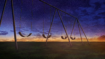Starry Night Swings Childhood Under Stars, star, night, stars, sky, blue, sunset, artist, artwork, art, digital-art, pixiv HD wallpaper