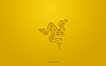 Razer 3d logo, yellow background, 3d art, Razer emblem, Razer logo, creative 3d art, Razer, yellow Razer logo HD wallpaper