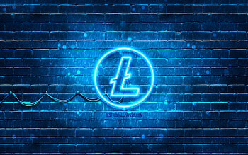 Litecoin blue logo, , blue brickwall, Litecoin logo, cryptocurrency, Litecoin neon logo, Litecoin HD wallpaper