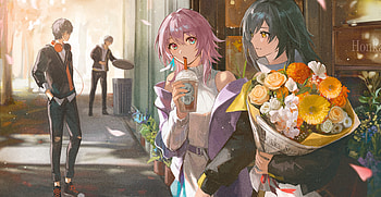 Blossoms & Star Rail — March 7th (Stelle) × Caelus | Honkai: Star Rail, Honkai: Star Rail, Stelle (Honkai: Star Rail), March 7th (Honkai: Star Rail), Caelus (Honkai: Star Rail) HD wallpaper