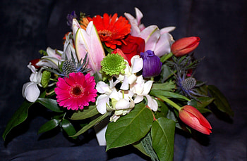 Flowers, Leaves, Tulips, Chrysanthemum, Gerberas, Bouquet, Composition HD wallpaper