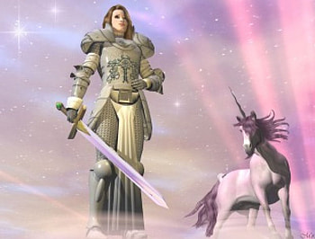 Unicorn Keeper, horse, swordknight, horn, unicorn, protector, stars, warrior, armor HD wallpaper