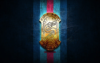 Forward Madison FC, golden logo, USL League One, blue metal background, american soccer club, Forward Madison logo, soccer, Forward Madison HD wallpaper