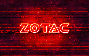 Zotac red logo, , red brickwall, Zotac logo, brands, Zotac neon logo, Zotac HD wallpaper
