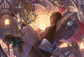 Art, Toys, Lock, Beads, Bear, Lamp, Girl, Sleep, Dream, Arch, Book, Mirror, Surrealism HD wallpaper