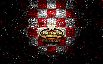 HC Stjernen, glitter logo, Fjordkraft-ligaen, red white checkered background, hockey, Eliteserien, norwegian hockey team, Stjernen logo, mosaic art, Stjernen, Norway, Stjernen Hockey HD wallpaper