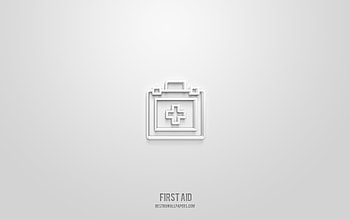 First AID 3d icon, white background, 3d symbols, First AID, medicine icons, 3d icons, First AID sign, medicine 3d icons HD wallpaper