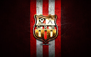 CR Belouizdad, golden logo, Algerian Ligue Professionnelle 1, red metal background, football, Algerian football club, CR Belouizdad logo, soccer HD wallpaper