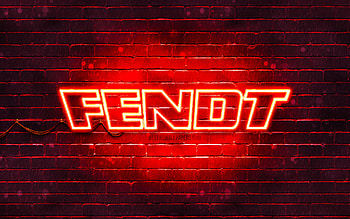 Fendt red logo, , red brickwall, Fendt logo, brands, Fendt neon logo, Fendt HD wallpaper