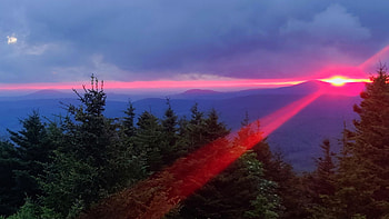 A well timed sunset - Spruce Knob, West Virginia, clouds, trees, colors, landscape, sky, mountains, usa HD wallpaper