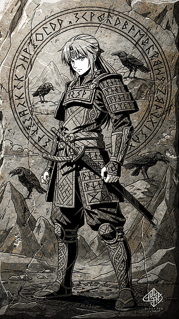 Runic Raven Samurai — Anime , sword HD phone wallpaper