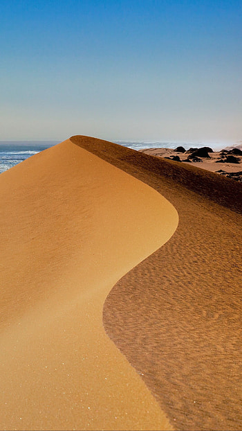Namibia beach, Desert dunes, Sandwich Harbour, Windows 10 spotlight HD phone wallpaper