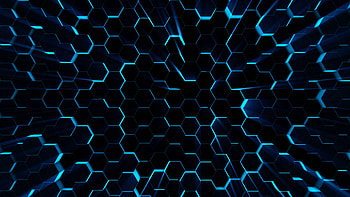 futuristic surface. Neon blue light hexagon pattern. Abstract, Cool Hexagon HD wallpaper