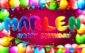 Happy Birtay Marlen, , colorful balloon frame, Marlen name, purple background, Marlen Happy Birtay, Marlen Birtay, popular mexican female names, Birtay concept, Marlen HD wallpaper