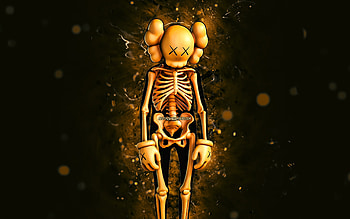 Orange KAWS Skeleton, , orange neon lights, Fortnite Battle Royale, Fortnite characters, Orange KAWS Skeleton Skin, Fortnite, Orange KAWS Skeleton Fortnite HD wallpaper