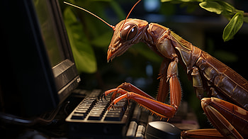 Humorous Praying Mantis Typing -, humor, Animal, praying mantis HD wallpaper