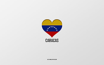 I Love Caracas, Colombian cities, Day of Caracas, gray background, Caracas, Colombia, Colombian flag heart, favorite cities, Love Caracas HD wallpaper