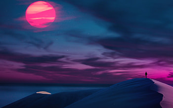 Colorful Desert Moon, Desert, Night, Colorful, Moon HD wallpaper