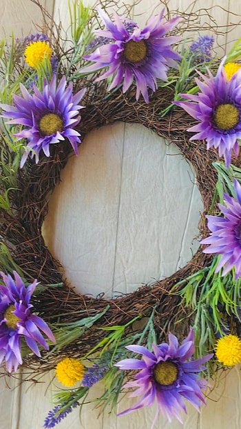 Yellow and purple lavender, Spring wildflower wreath, Summer meadow floral, Vibrant colors HD phone wallpaper