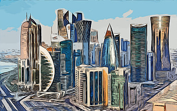 Doha, , vector art, Doha drawing, creative art, Doha art, vector drawing, abstract Doha cityscape, cities drawings, Qatar HD wallpaper