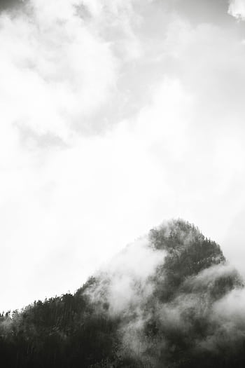 Foggy mountain peak in grayscale, captured in Berchtesgaden, Germany's Alps. HD phone wallpaper