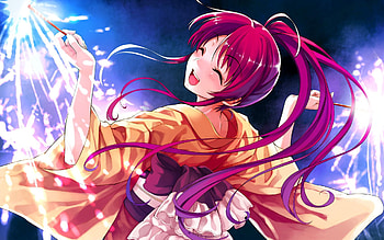 Anime, Lights, Girl, Hair, Kimono HD wallpaper
