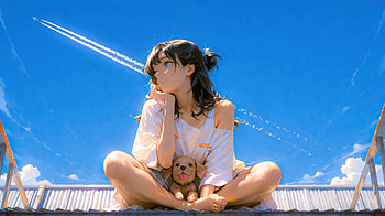 Anime Girl Puppy Love, sky, anime-girl, artist, artwork, art, digital-art, ai, deviantart HD wallpaper