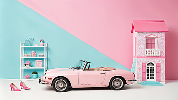 Barbiecore Dreamscape: Ultra Experience, pink car, Dollhouse HD wallpaper
