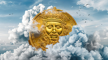Majestic Gold Coin in : A Heavenly Treasure, gold coin, coin, cloud, gold, sky HD wallpaper