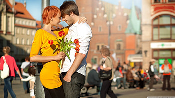 Couple With Flowers, love, couple, flowers, i-love-you HD wallpaper