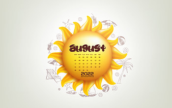 2022 August Calendar, , 3d sun, summer, August, 2022 summer calendars, August 2022 Calendar, summer background HD wallpaper