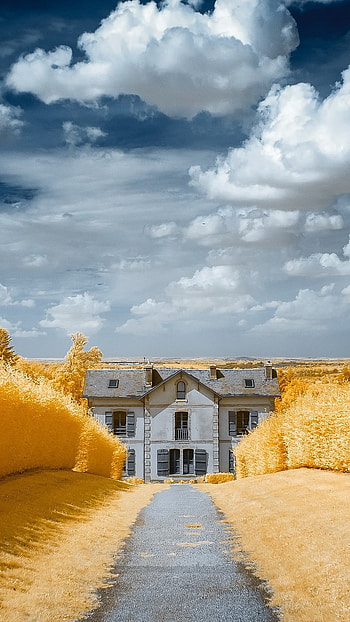 A Yellow, House, Clouds Background HD phone wallpaper