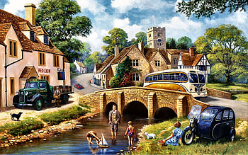 old bridge, retro, bridge, cars, england HD wallpaper