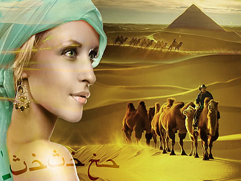 Desert, camels, sand, look, woman, pyramid, beauty, female HD wallpaper
